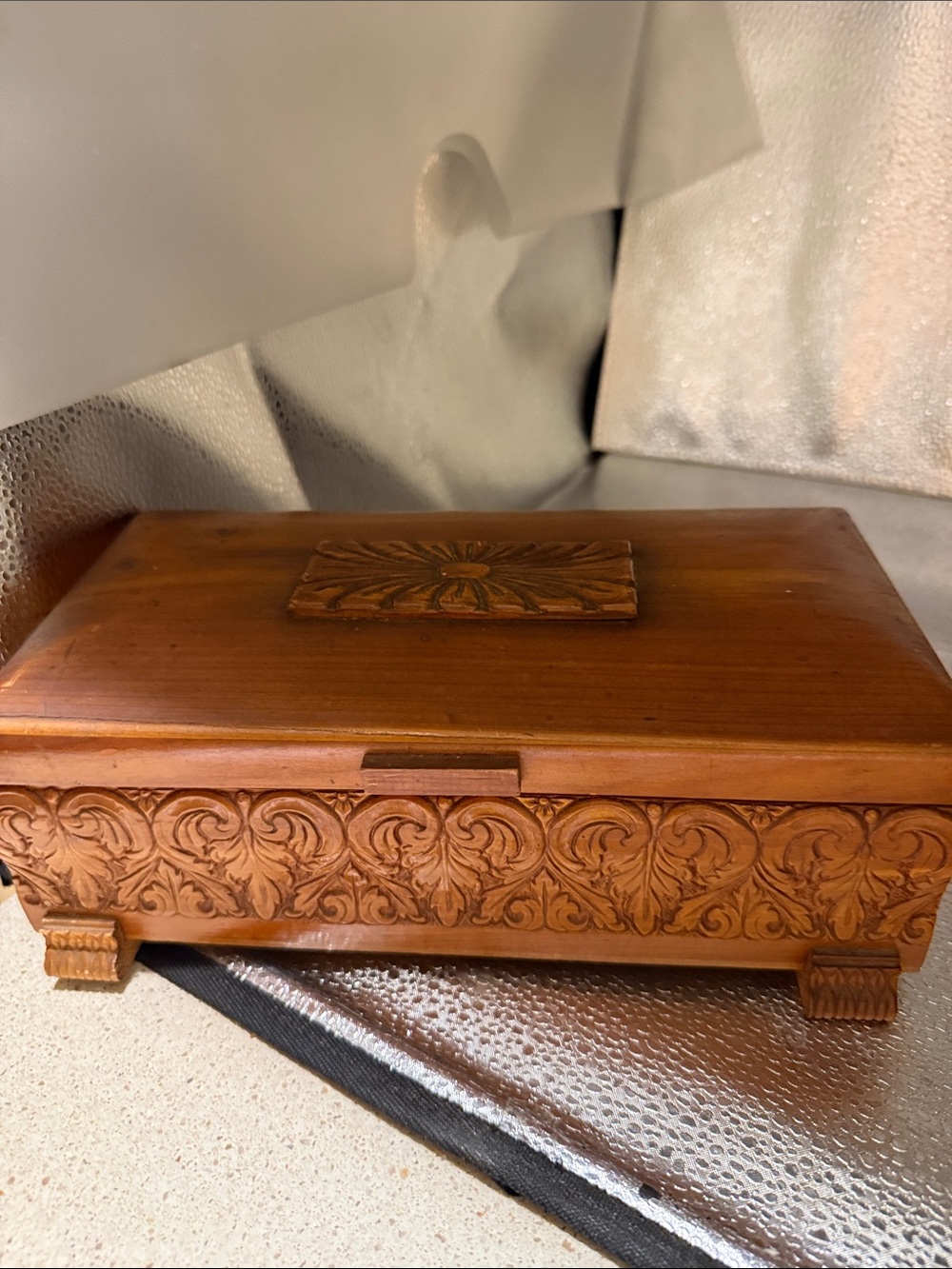Vintage Hancarved Handmade Jewelry Box